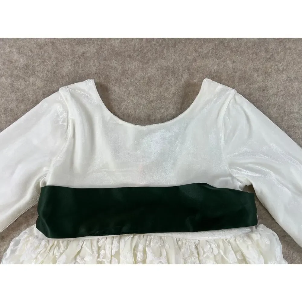 Smocked Sweets White Christmas Hi Lo Dress with Green Sash Girls Size 4/5 NWT